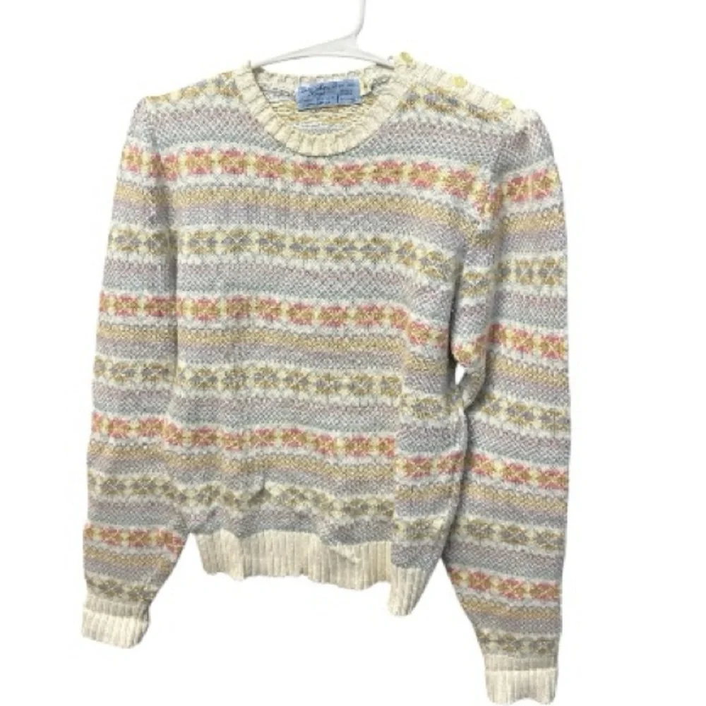 Fair Isle Style Hand Loom Scotland Woman’s Cozy Sweater Size Small Vintage EUC - Picture 2 of 11